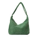 Bolso hobo de pana verde hierba con textura acanalada y correa ancha al hombro - Verde