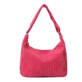 Hot pink corduroy hobo tote bag for women featuring a soft texture and zipper closure - Rose Pink