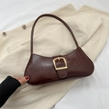 Chic dark brown faux leather underarm shoulder bag with a gold rectangular buckle clasp - Dark Brown