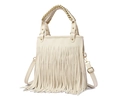 Beige handtas van kunstleer met bohemien kwastjes en een gevlochten handvat - Broken Wit
