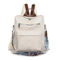 Chic cream white women backpack with brown leather straps and vintage bohemian strap - Off White