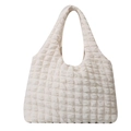 Borsa tote bianco crema minimalista con trama a bolle plissettata e grande capacità - Bianco