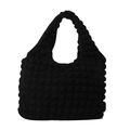 Borsa tote nera a bolle in tessuto plissettato con design a mezzaluna e ampia capacità - Nero
