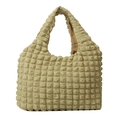 Elegante borsa tote con trama a bolle in kaki chiaro e motivo floreale plissettato - Giallo