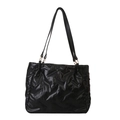 Fashionable black quilted puffer tote bag with water-resistant fabric and shoulder straps - Black