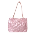 Pink quilted down-style puffer tote bag with glossy finish and slim shoulder straps - Pink