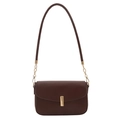 Retro donkerbruine crossbodytas met gouden gesp en riem van leer met kettingdetails - Bruin