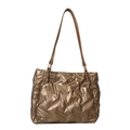 Sac cabas matelassé doré métallisé avec bretelles marron et texture douce style doudoune - Or
