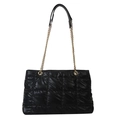 Bolso tote acolchado negro de gran capacidad con elegante cadena dorada y correa de cuero - Negro