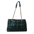 Bolso tote acolchado verde oscuro efecto metalizado y correa de cadena dorada - Verde