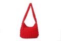 Red pleated cloud shoulder bag with textured popcorn bubble fabric and minimalist design - Red