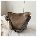 Brown vintage bucket bag with an ethnic style embroidered wide strap and matching coin pouch - Khaki