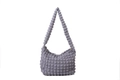 Minimalist grey bubble textured cloud shoulder bag with golden zipper closure - Gray