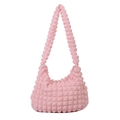 Pink bubble fabric cloud shoulder bag with textured surface and minimalist strap - Pink
