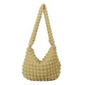 Chic light yellow hobo shoulder bag featuring popcorn pleated fabric texture - Yellow
