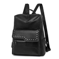 Zaino minimalista in pelle nera con borchie argentate e tasche multifunzione - Nero