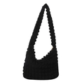 Minimalist black bubble textured hobo shoulder bag with textured waffle fabric design - Black