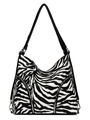 Borsa tote con stampa zebrata bianca e nera con cerniere decorative in argento - Piccola Stampa Zebra