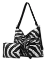 Chic zebra pattern hobo bag and matching pouch set with silver hardware in black and white - Large Zebra Print