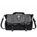 Borsa a tracolla punk in pelle nera con teschio di strass e borchie argentate - Nero