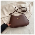 Dark brown faux leather hobo shoulder bag with minimalist gold metal buckle closure - Brown