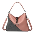 Dusty rose leather handbag with sparkling rhinestones and adjustable shoulder strap - Pink
