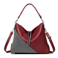 Burgundy faux leather handbag with rhinestone accents and adjustable shoulder strap - Red