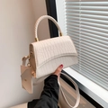 Chic cream crocodile pattern handbag with woven handle and matching envelope pouch - Off White