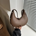 Minimalist brown half-moon underarm bag in matte leather with silver hardware finish - Dark Brown