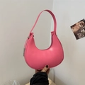 Minimalist bright pink crescent underarm bag in premium PU leather with silver hardware - Rose Red