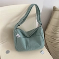 Light green corduroy crossbody bag with cartoon pendant and adjustable shoulder strap - Light Green with Pendant