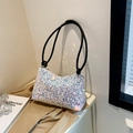 Funkelnde weiße Pailletten-Hobo-Tasche für Damen mit schillerndem Finish und Schultergurt - Weiß