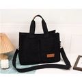 Grande borsa tote in velluto a coste nero con tasche frontali e tracolla regolabile - Taglia unica / Nero