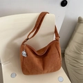 Brown corduroy crossbody hobo bag with zipper closure and cute cloud pendant decor - Light Brown With Pendant