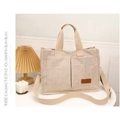 Borsa tote capiente in velluto a coste beige crema con doppie tasche e tracolla - Taglia unica / Cachi