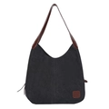 Borsa hobo in tela nera con manici in pelle marrone e toppa con logo del marchio - Nero
