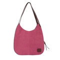 Borsa hobo in tela rosa pesca con tracolla in pelle marrone scuro e grande capacità - Rosa