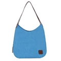 Sac à épaule en toile bleu ciel avec bandoulières en cuir brun et compartiments - Bleu lac