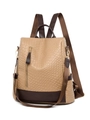 Kaki PU-leren rugzak met vintage textuur en contrasterende bruine schouderbanden - Khaki
