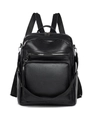 Sac à dos polyvalent noir pour femme en cuir avec bandoulière amovible et pompon - 16" / Noir