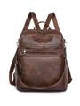 Sac à dos vintage en cuir PU marron foncé avec compartiments zippés et breloque à franges - 16" / café