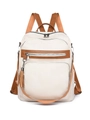 Sac à dos chic en cuir PU blanc crème avec bretelles marron et pendentif à glands stylé - 16" / Blanc Cassé