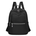 Zaino da donna minimalista in nylon nero con scomparti multipli e dettagli argentati - Stile Con Cerniera Orizzontale
