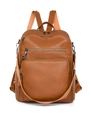 Sac à dos vintage en cuir PU marron caramel pour femme avec bandoulière tressée et glands - 16" / Marron