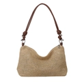 Borsa a spalla in paglia con tracolla in corda marrone e nodi decorativi beige chiaro - Marrone Scuro