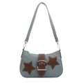 Hellblaue Jeans-Achseltasche mit braunen Stern-Patches und silberner Metallschnalle - Hellblau