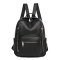 Zaino classico in pelle nera da donna con cerniere dorate e grande capacità - 16" / Nero