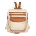 Mochila vintage beige y marrón en cuero sintético con correa desmontable - Blanco Roto