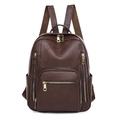 Zaino alla moda in pelle PU marrone scuro con finiture dorate e tasche multiple con cerniera - 16" / Marrone