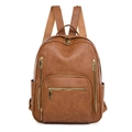 Zaino elegante in pelle PU marrone da donna con zip multiple e finiture metalliche dorate - 16" / Marrone